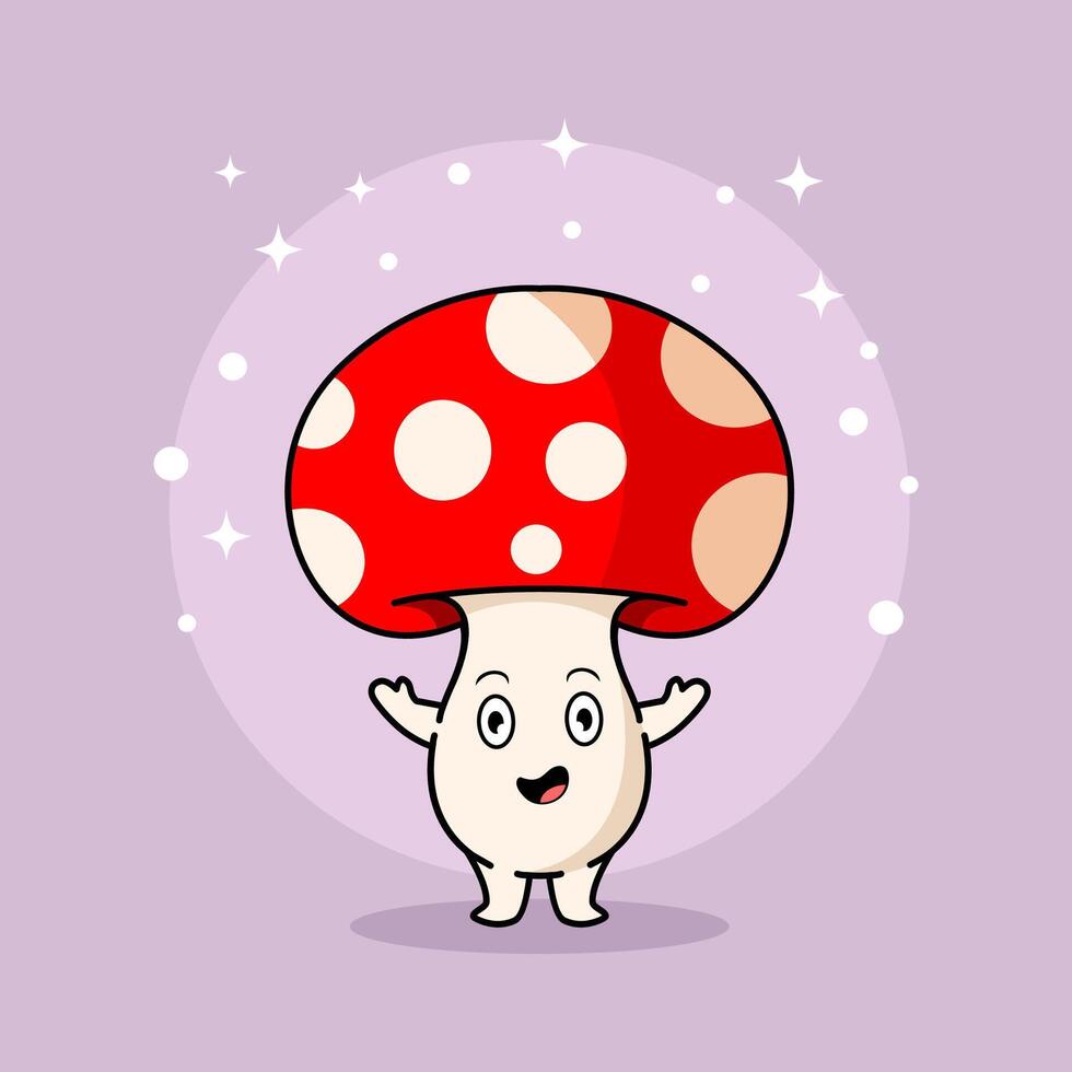 cute mushroom character with happy face cartoon illustration vector