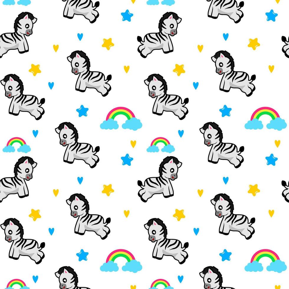 cute zebra seamless pattern with rainbow background vector