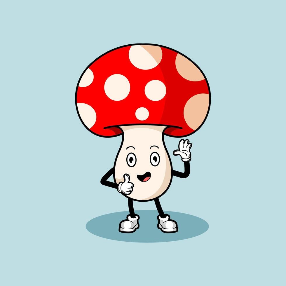 cute mushroom character giving thumbs up vector