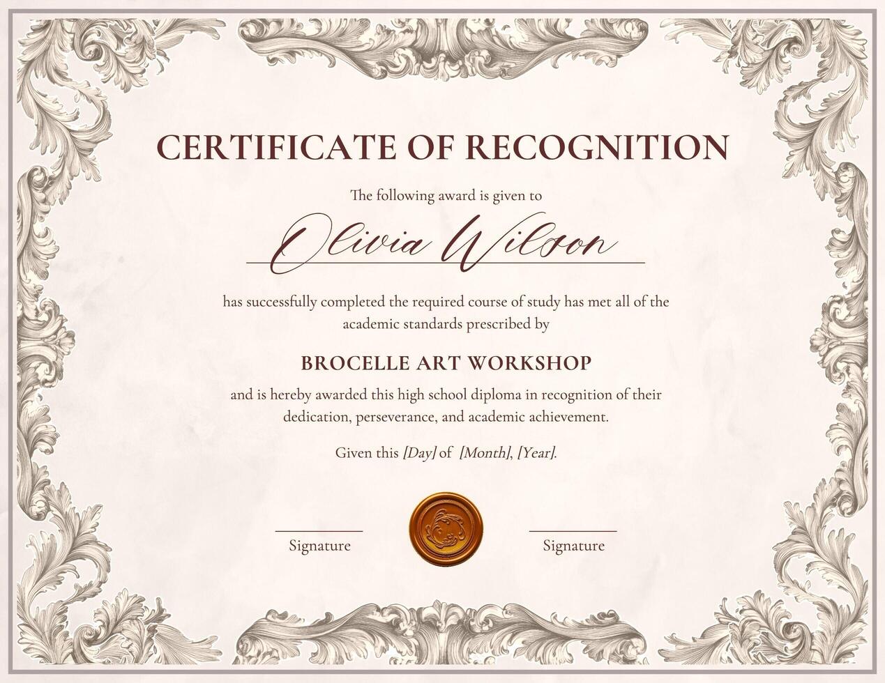 VIntage Certificate of Recognition template