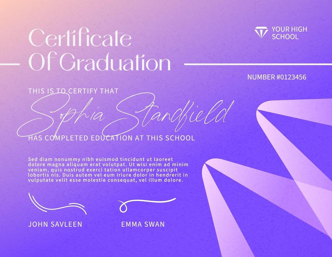 Gradient Purple High School Graduation Certificate Template