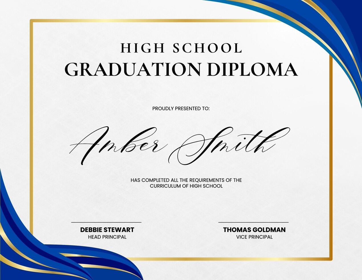 Blue and Gold High School Certificate template