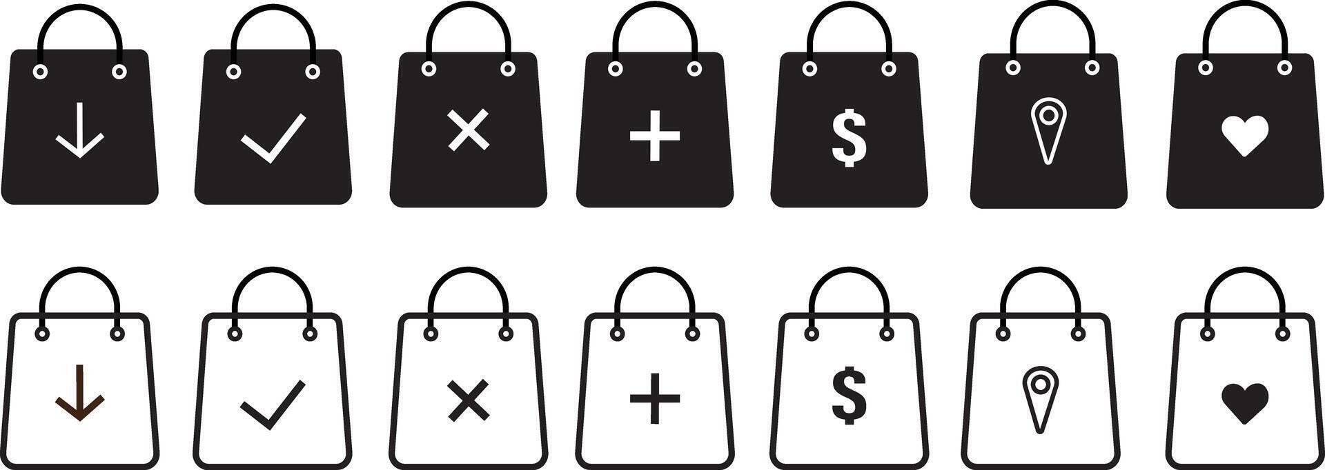 Shopping bag icon.Shop bag in outline,paper bags sign,symbolizing retail, purchases,Collection of high quality bag symbol illustration, vector