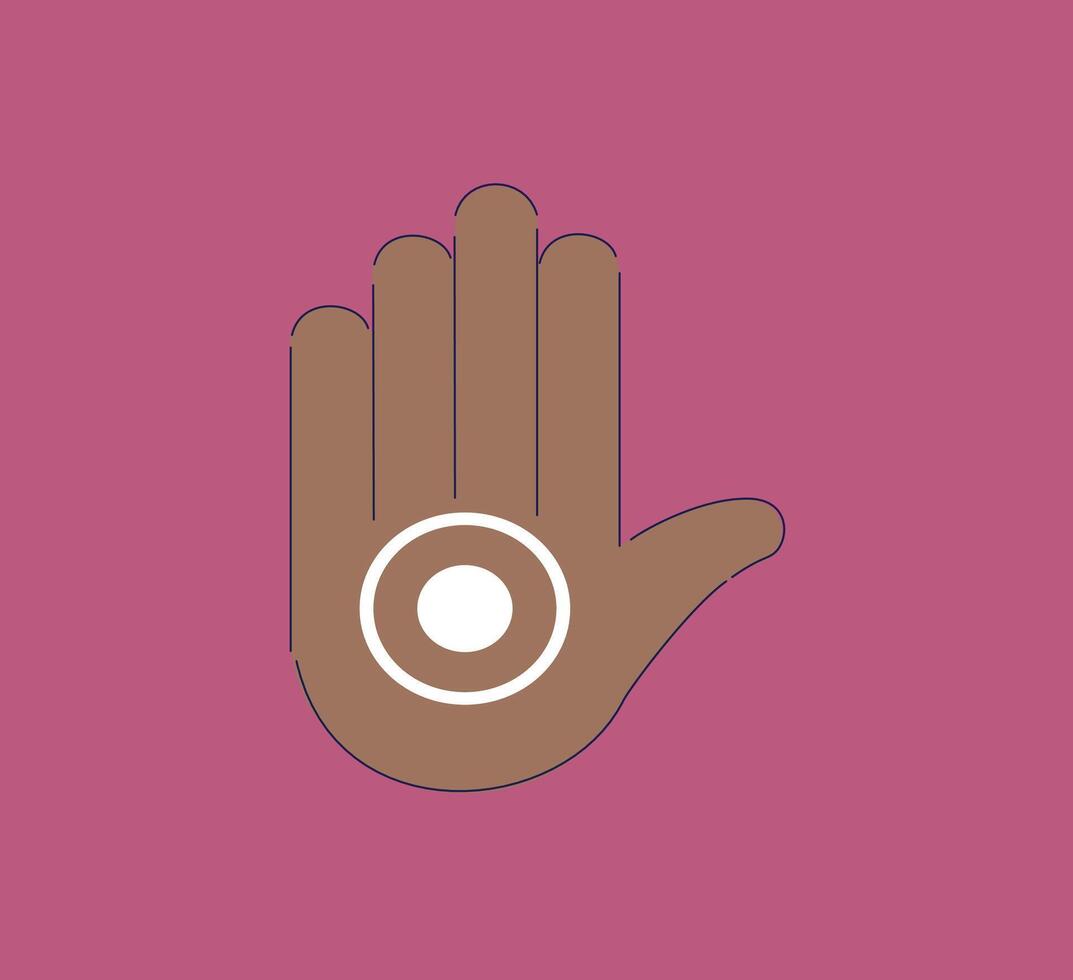 A symbolic hand gesture with a white circle on a colorful background conveys deep meaning vector