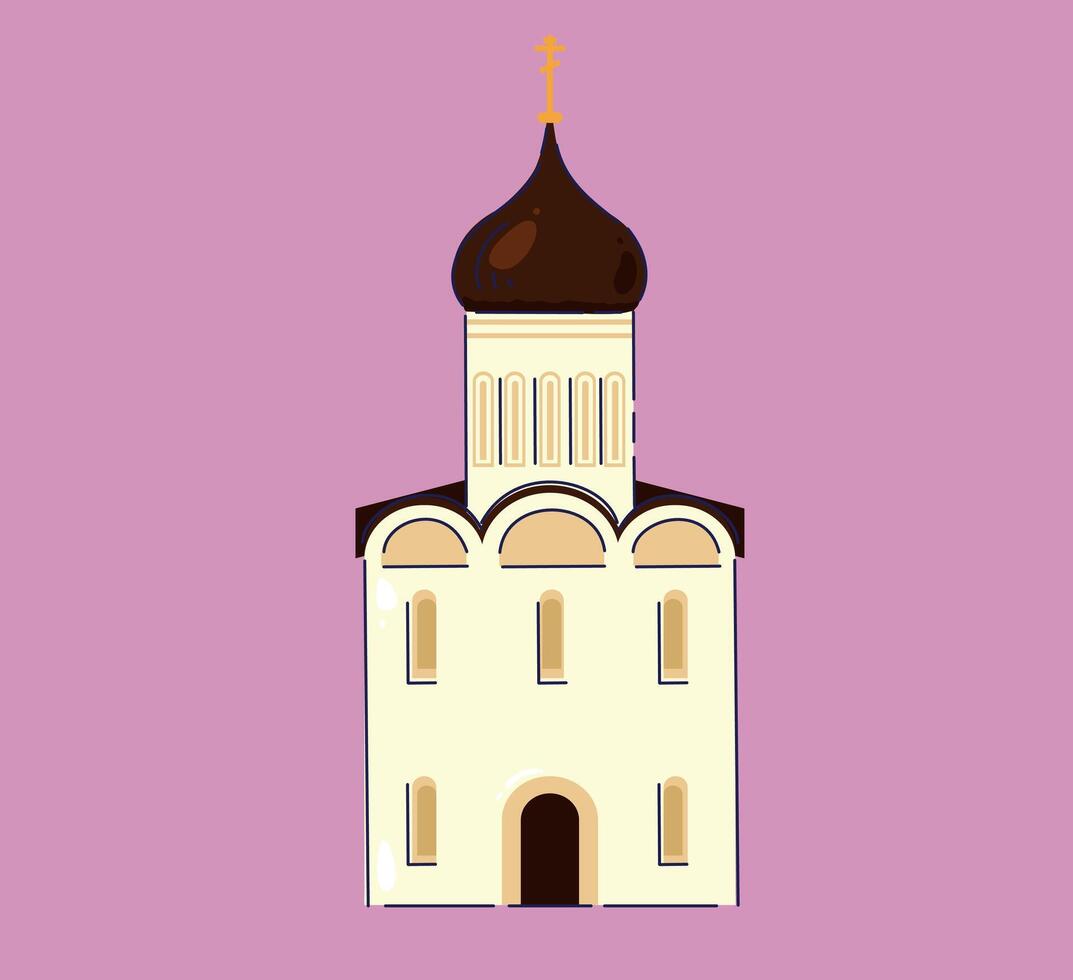 Stylized Artistic Illustration of a Church Building Featuring a Stunning Brown Dome vector