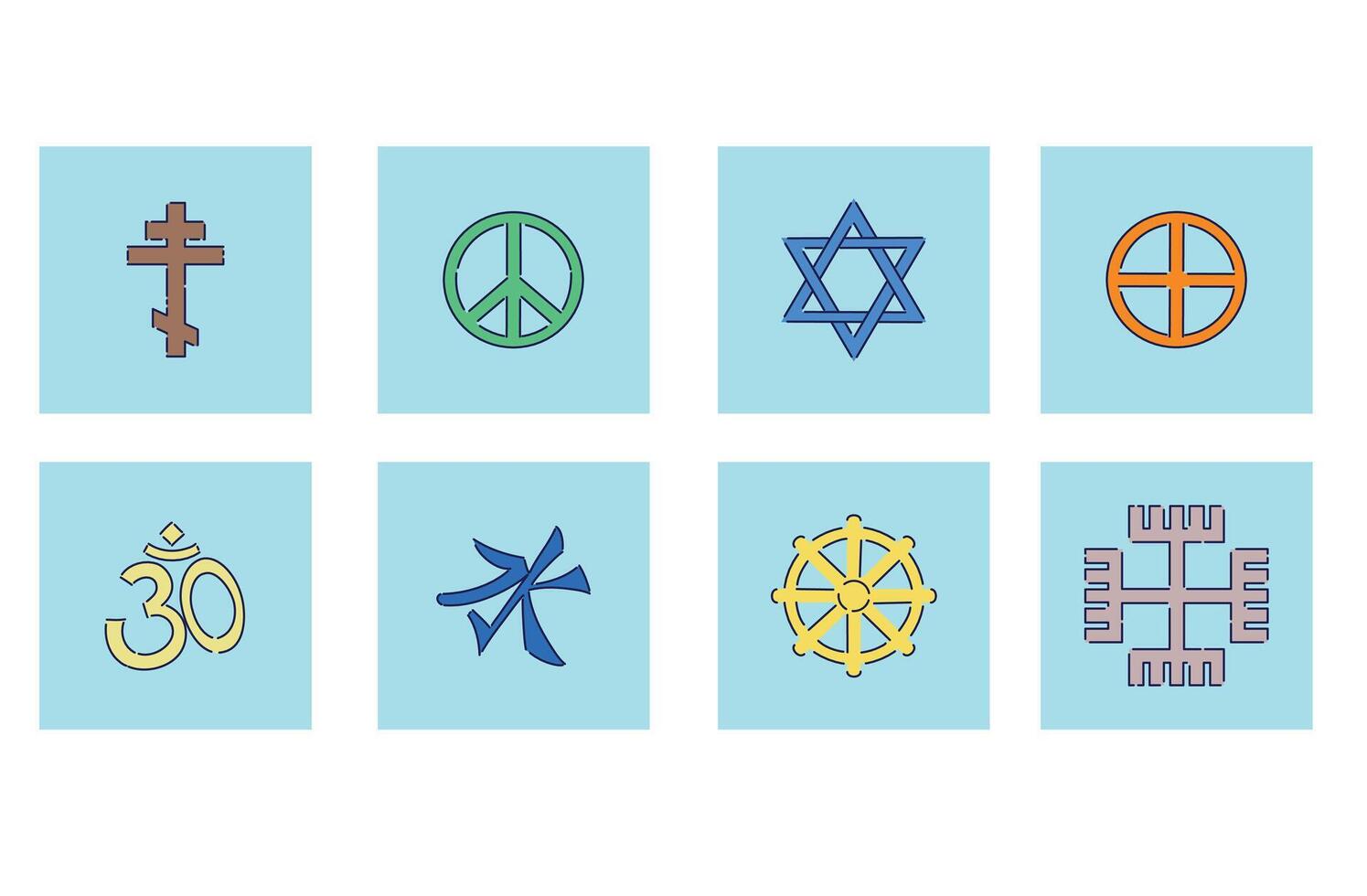 A Variety of Eclectic Religious Symbols that Represent Different Spiritual Beliefs and Practices vector