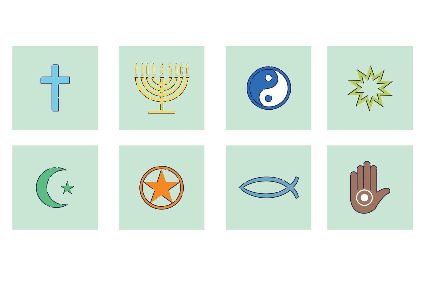 Exploring the Symbols Associated with Various World Religions and Philosophies Throughout History vector