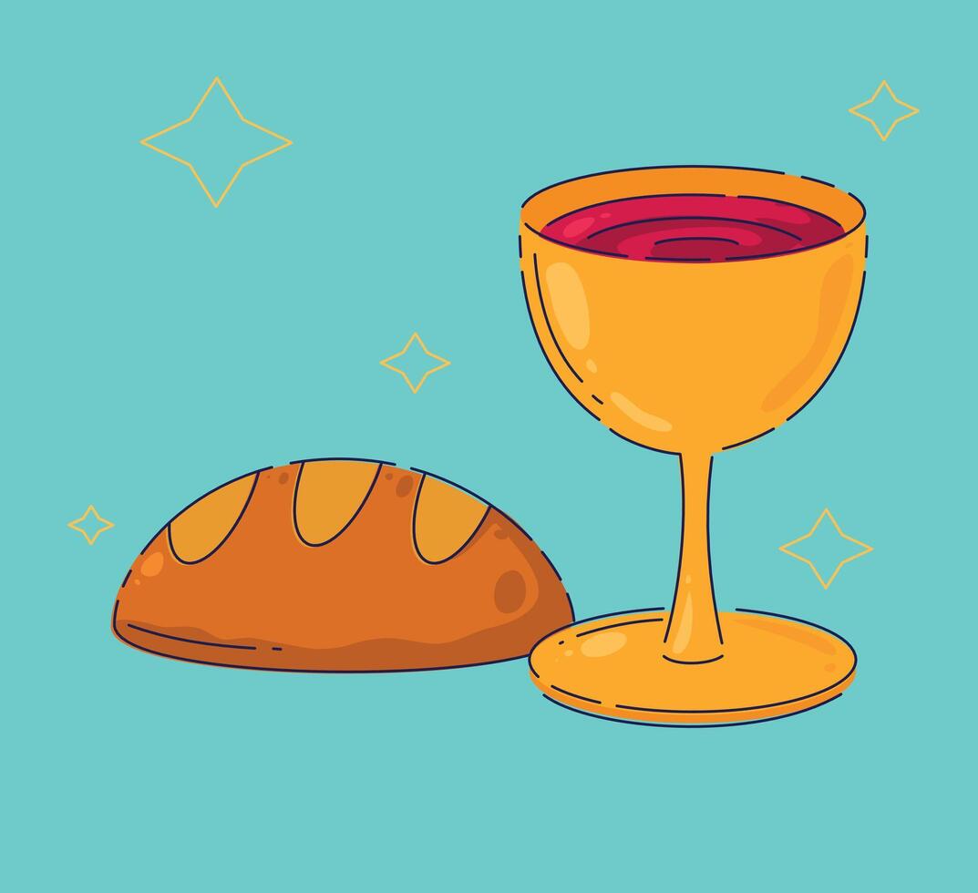 goblet and bread illustration vector