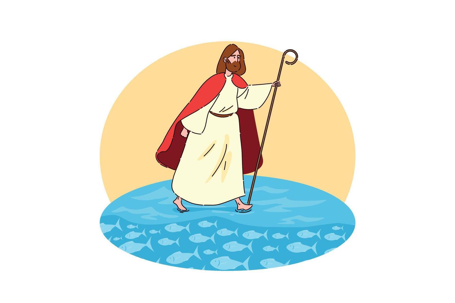 Jesus walking on water illustration vector