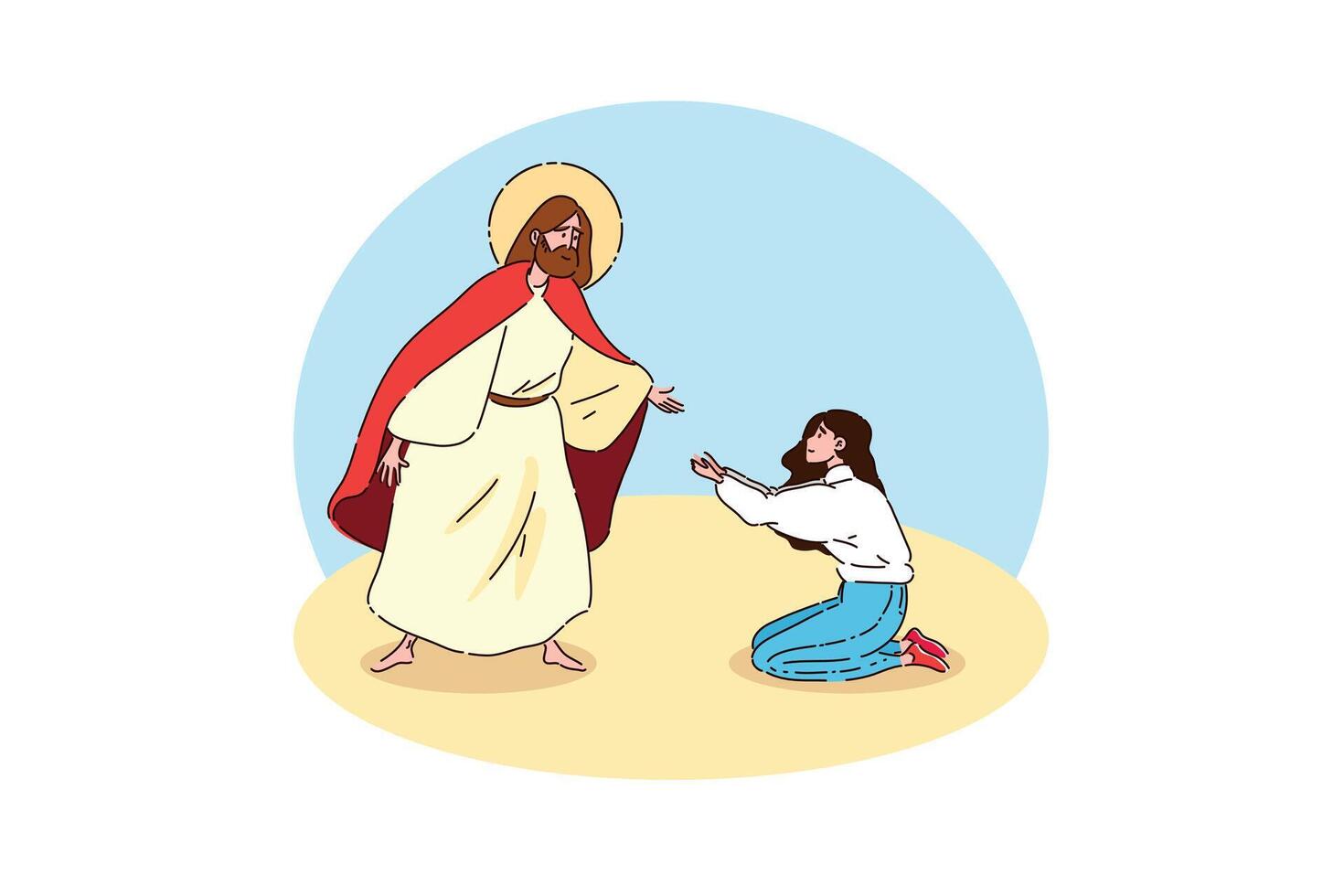 Jesus reaching out to a worshiper vector