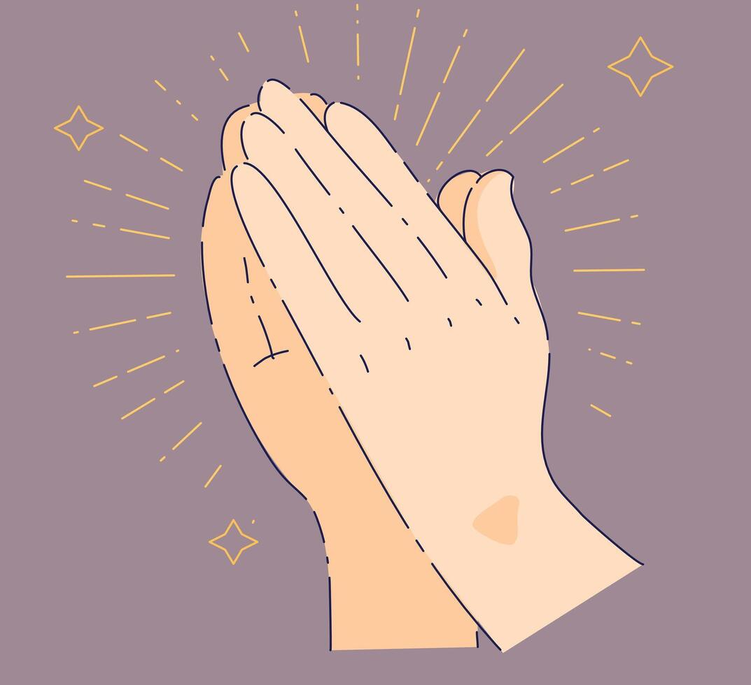 An Illustration Featuring Praying Hands with a Captivating Sparkle Effect Design vector