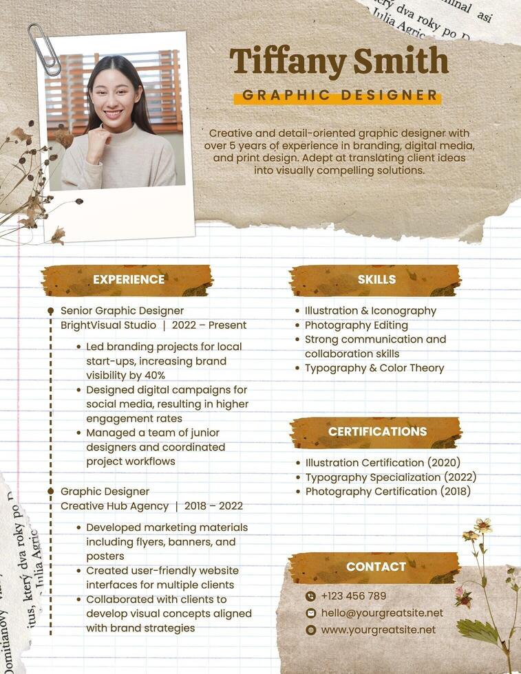 Brown Paper Scrapbook Graphic Designer Resume template