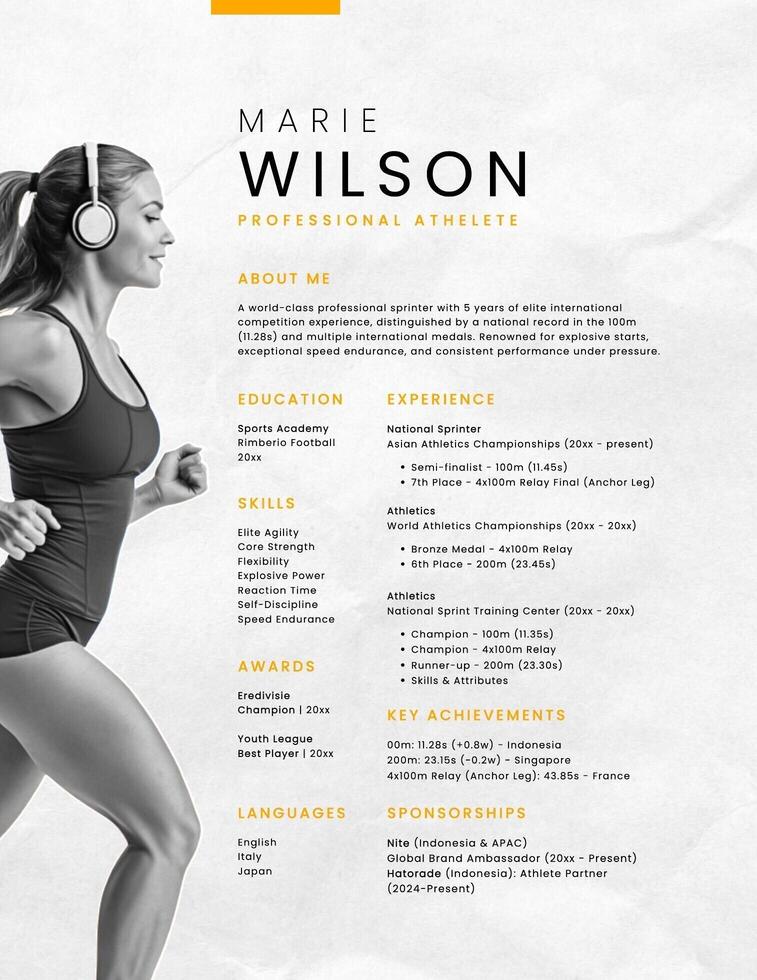 Minimalist Professional Athlete Resume template