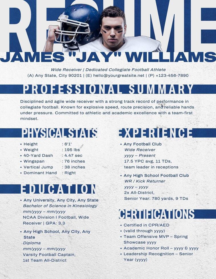 American Football Athlete Resume template