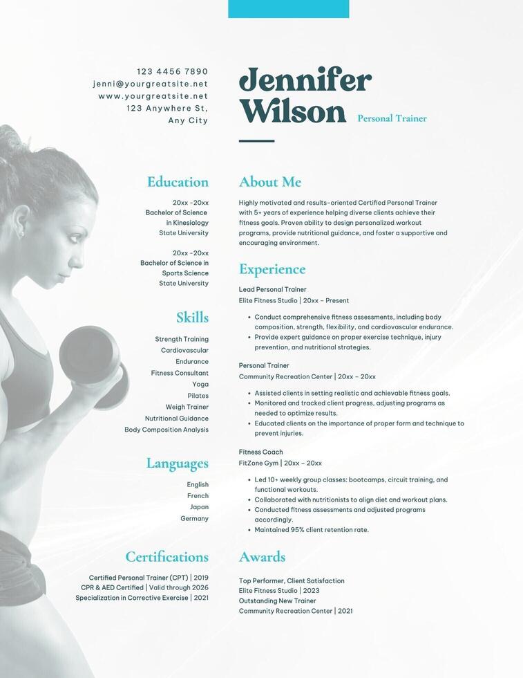 Minimalist Personal Trainer Resume template