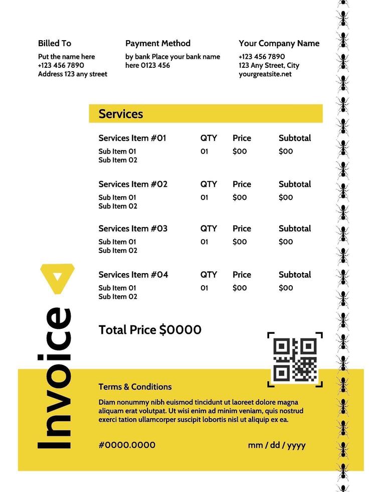 White and Yellow Pest Control Invoice Template