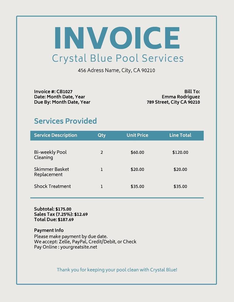 Professional Pool Cleaner Invoice template