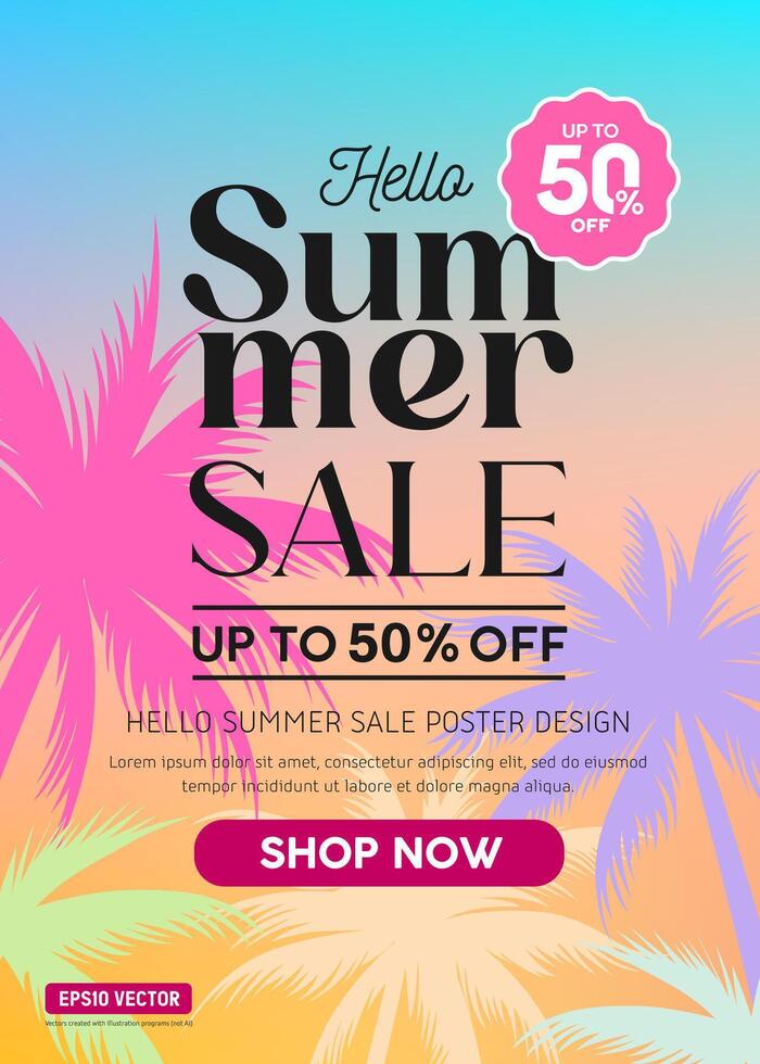Summer sale palm tree silhouette colorful color poster flyer background design vector