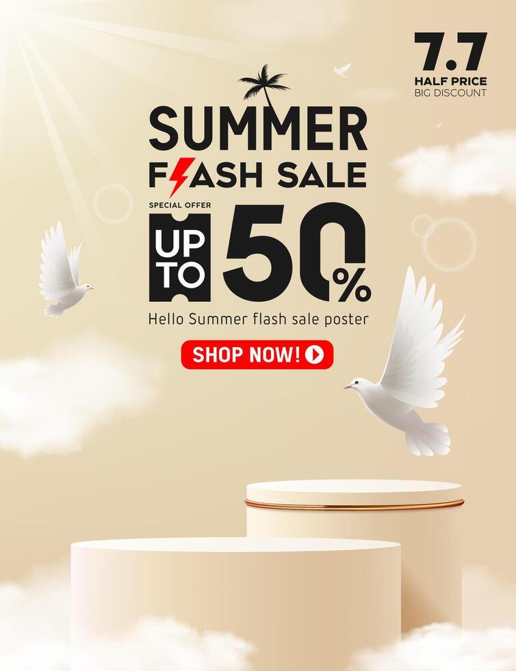 Summer flash sale poster with doves vector