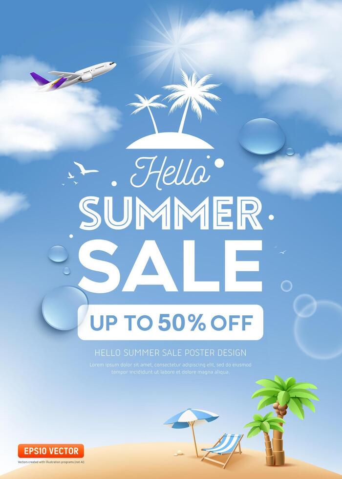 Summer sale poster with discounts vector