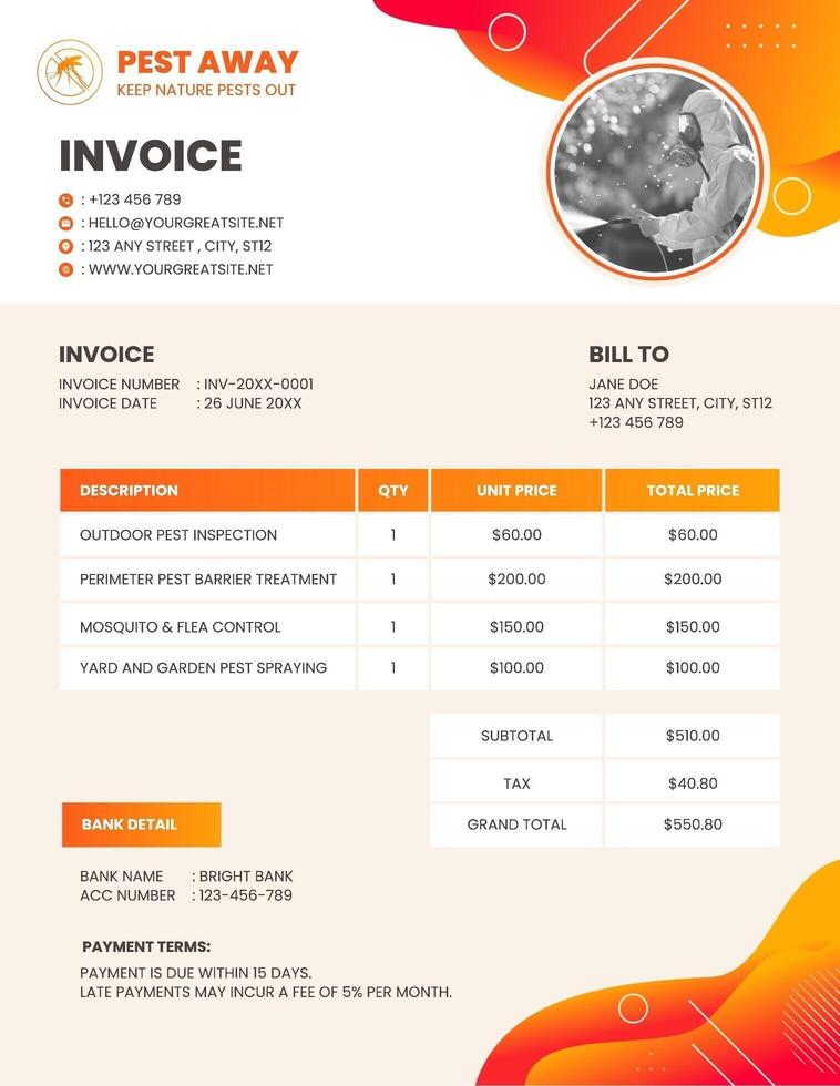 Orange Yellow Pest Control Invoice template