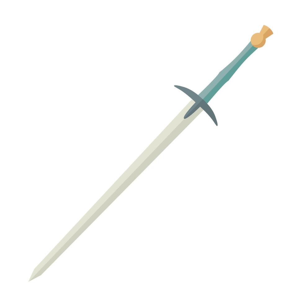 Longsword with elegant curved hilt. Medieval weapon. Flat style hand drawn illustration. vector
