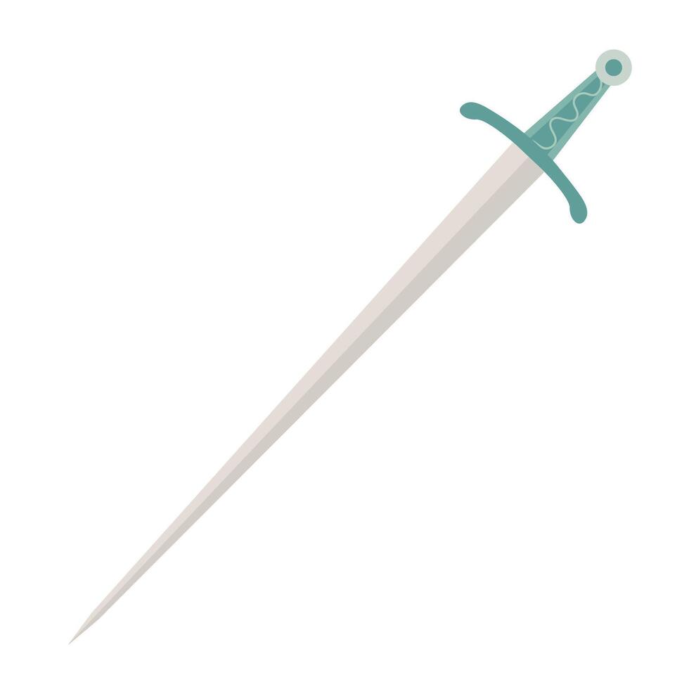 Thin medieval sword with a round pommel and simple crossguard. Flat style hand drawn illustration. vector