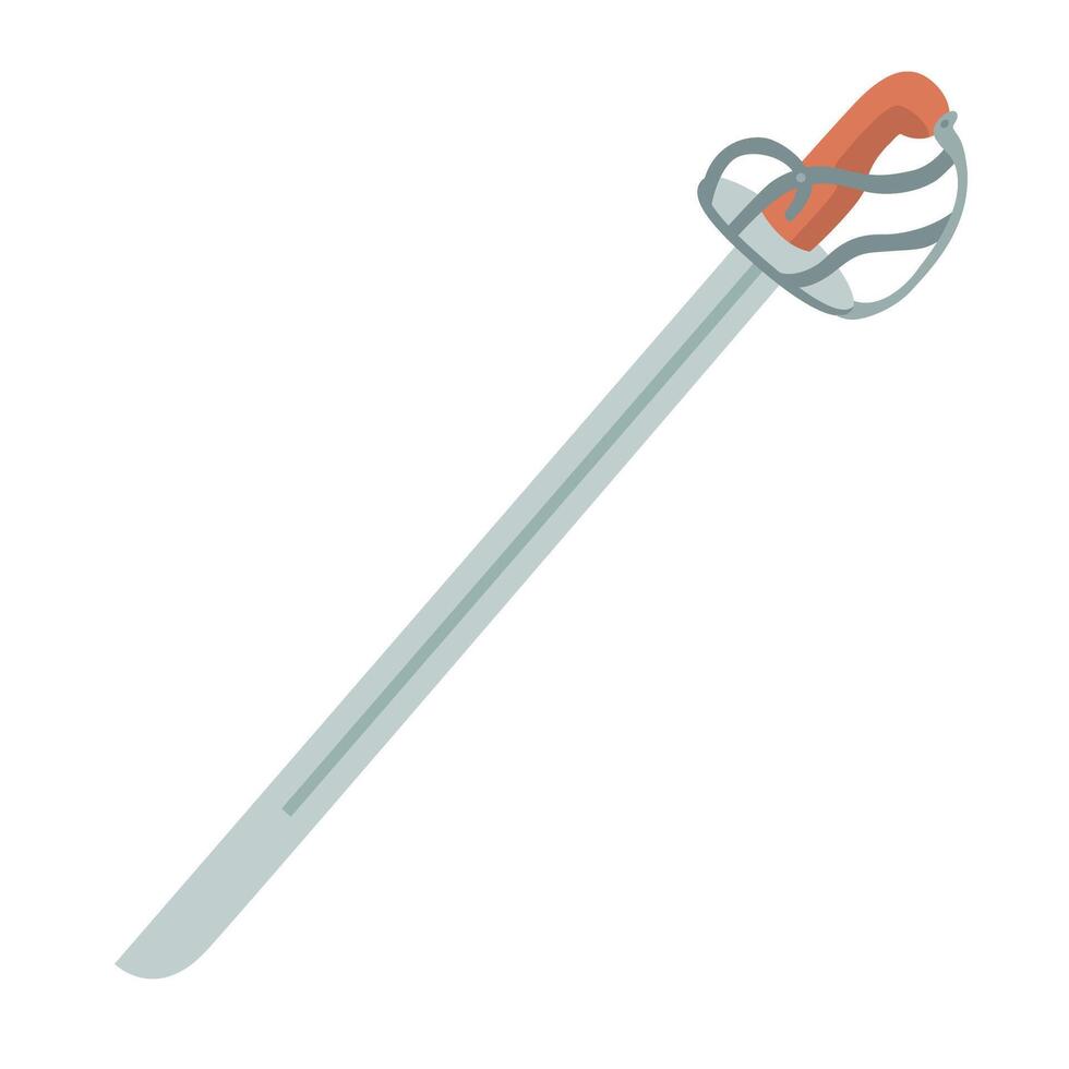 Basket hilted saber with a slightly curved blade. Flat style hand drawn illustration. vector