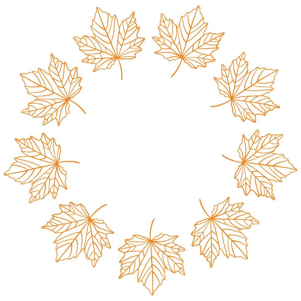 Autumn leaves circle frame. A circular frame made of bright orange maple leaves. Minimalist and clean flat design, perfect for autumn-themed compositions, greeting cards vector