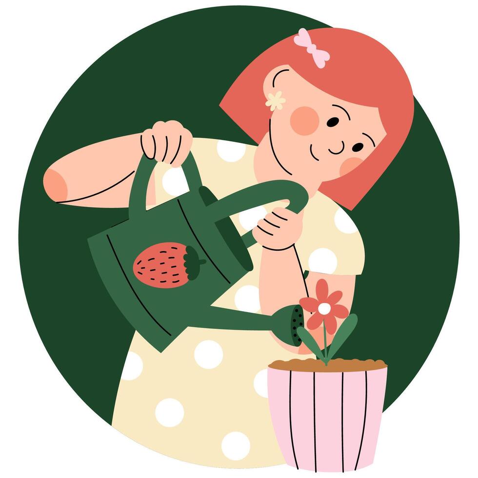 Child watering a flower plant vector