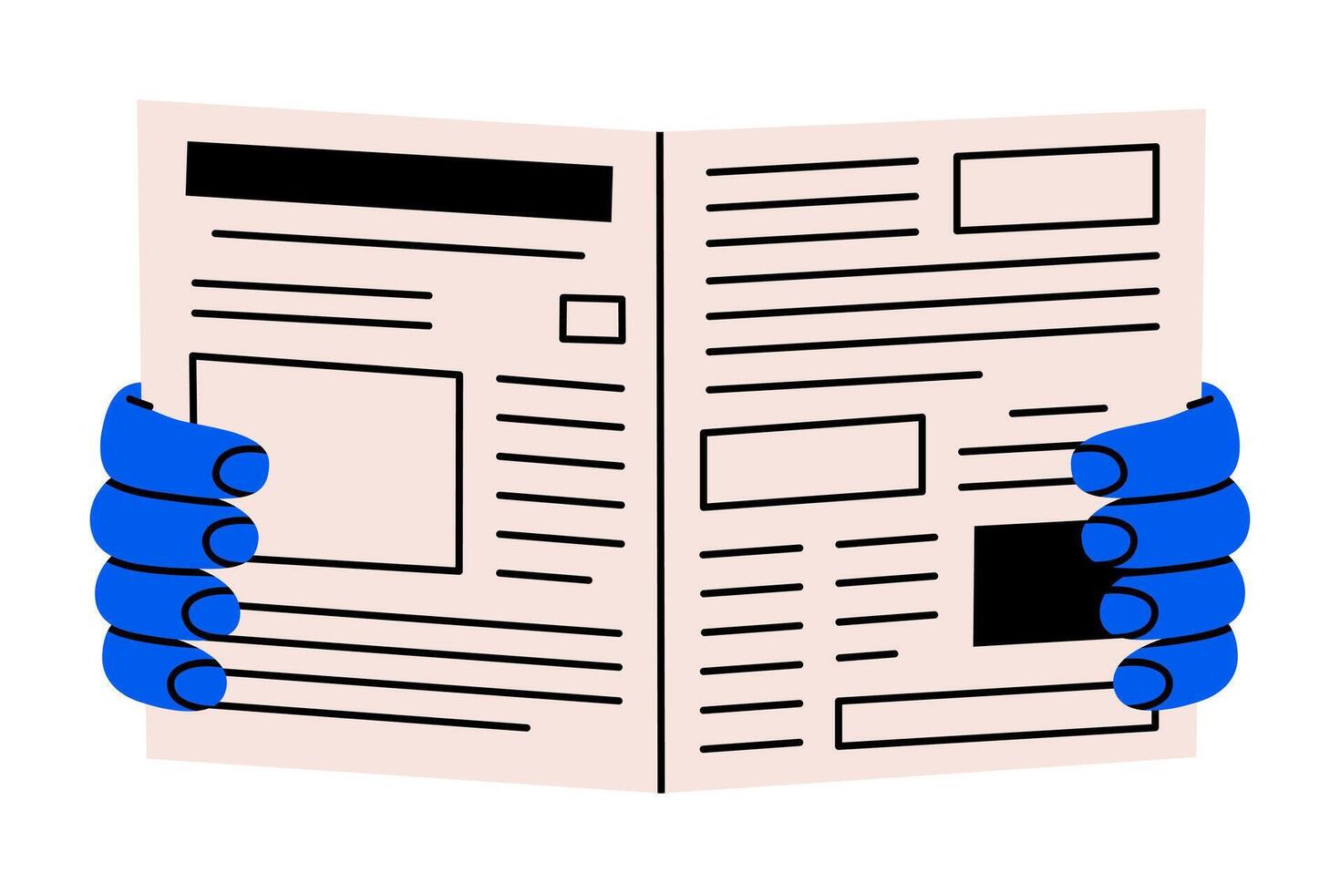 Hand drawn cute cartoon illustration of human hand holding newspaper. Flat information daily media in arm doodle. Communication or correspondence receive icon. Paper press sticker. Isolated. vector