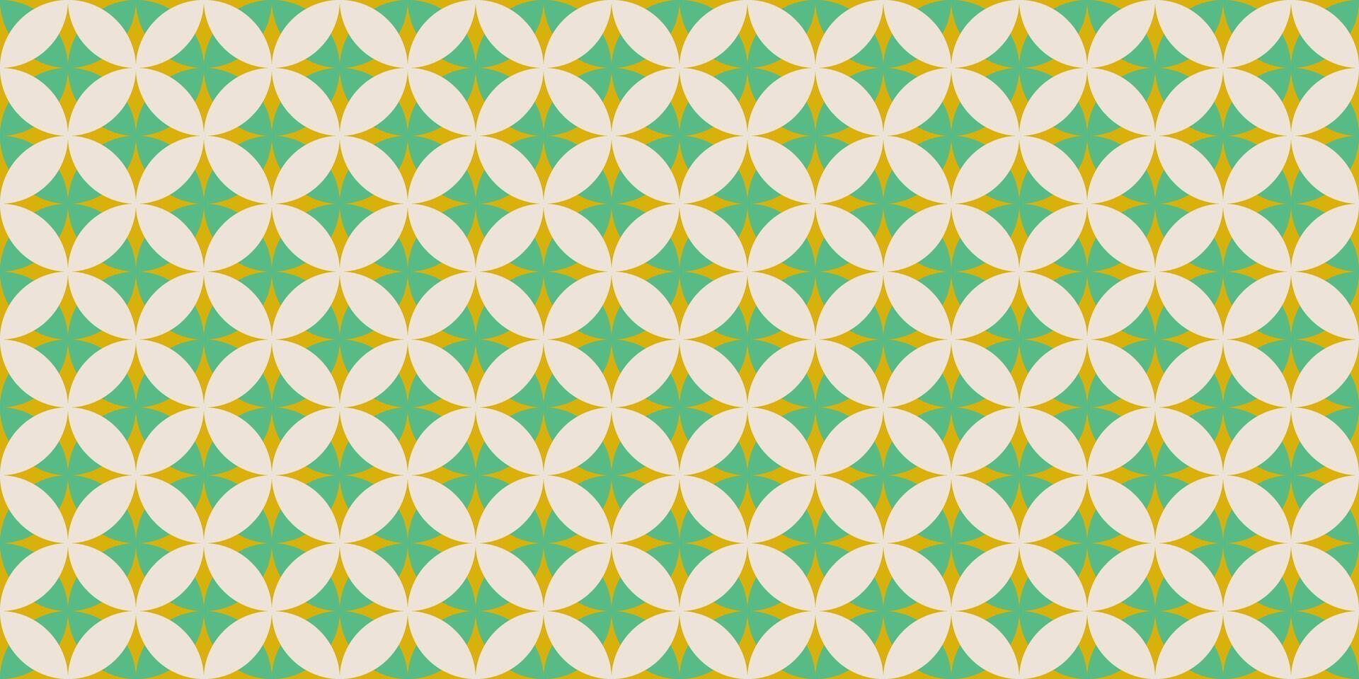Trendy groovy geometric seamless pattern with round silhouettes, curved lines, triangles, circles, lattice, grid. Abstract minimal flat vintage background. Repeated texture in psychedelic style. vector