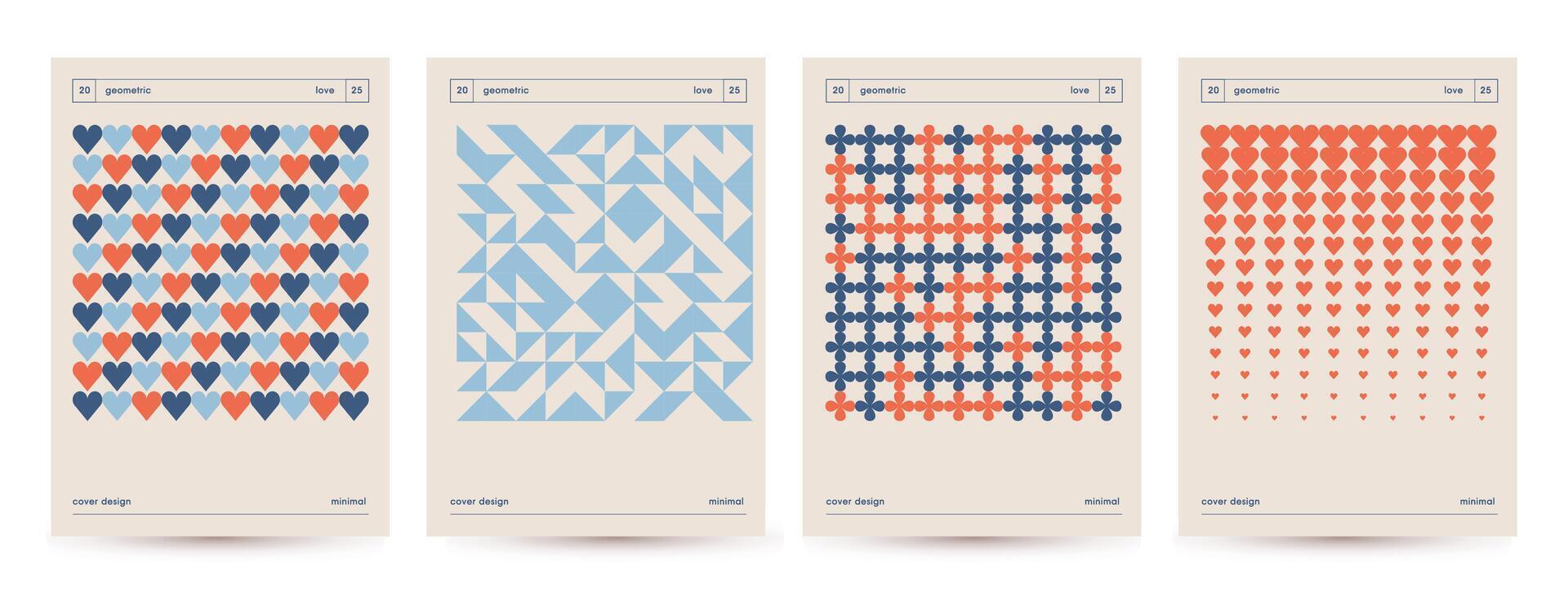 Brutalist minimal style Posters set with flat basic figures, geometric graphic elements of simple shapes square composition, Modern color print artwork, vector