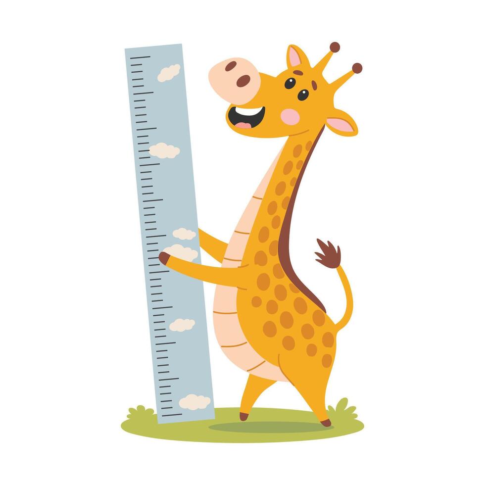 cartoon giraffe with a ruler vector