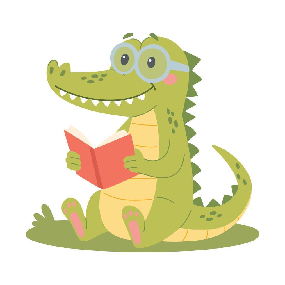 Alligator reading a book vector