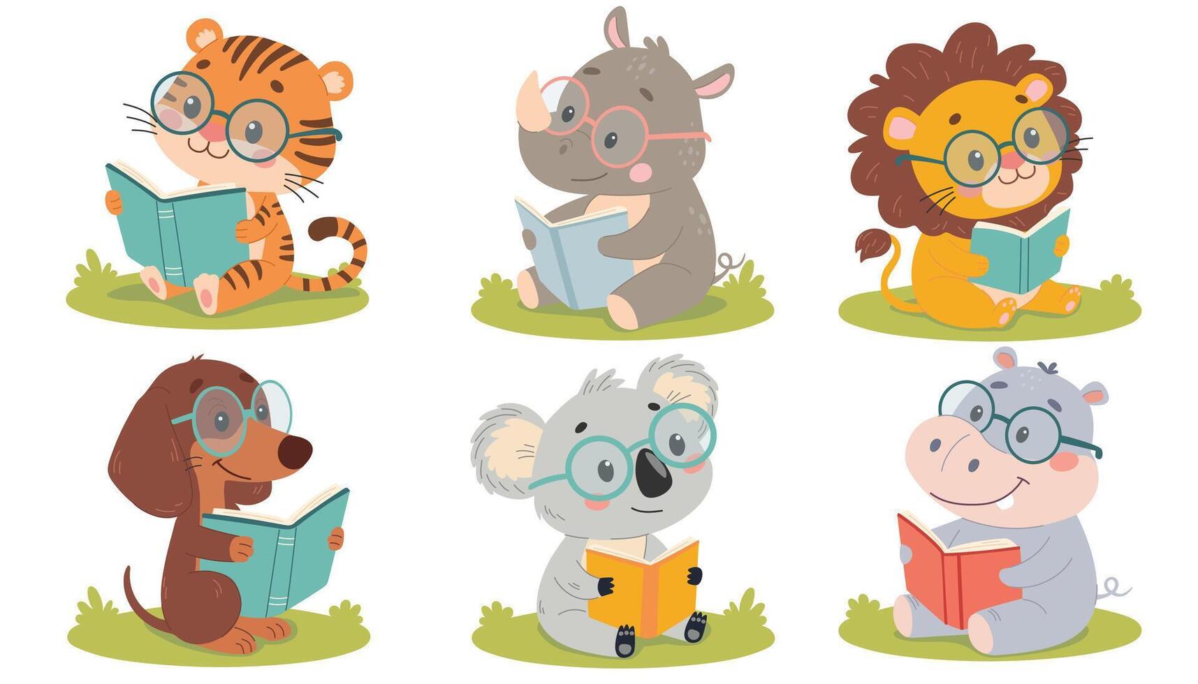Animals reading books with glasses vector