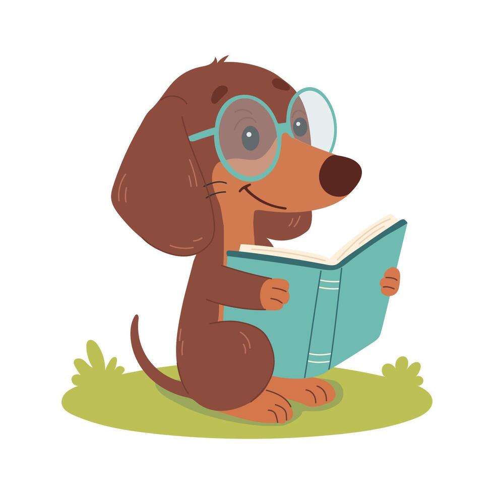 Dog reading a book with glasses vector