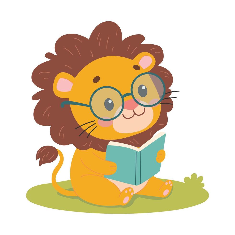 Lion reading a book with glasses vector