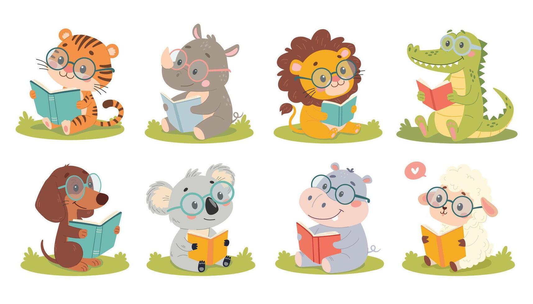 Animals reading books together vector