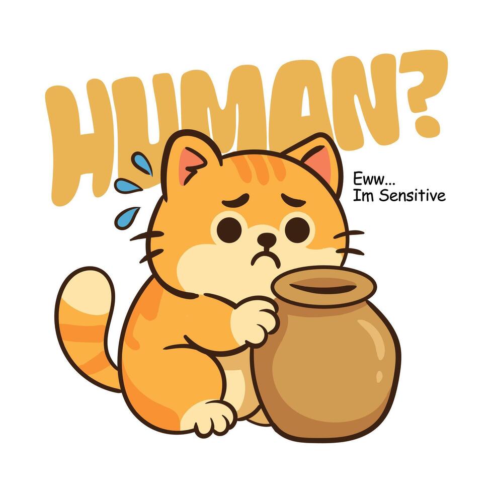 Big Cat Hiding behind Vas. No Talk with human clothing and sticker design vector