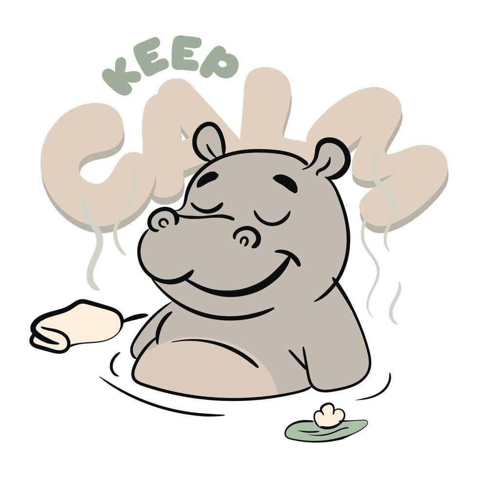 Keep Calm and Stay Swim Hippo Tshirt Design and sticker vector