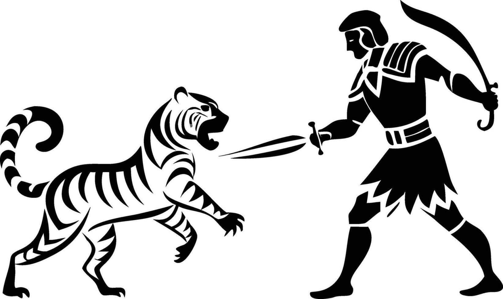 Warrior Facing a Tiger vector