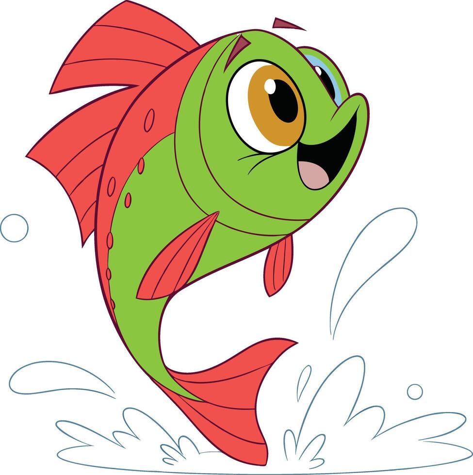 Cheerful Cartoon Fish Jumping Out of the Water vector