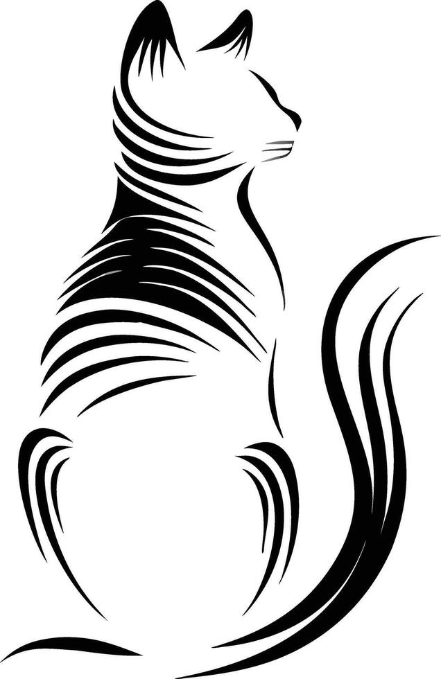 Elegant Black and White Cat Silhouette vector