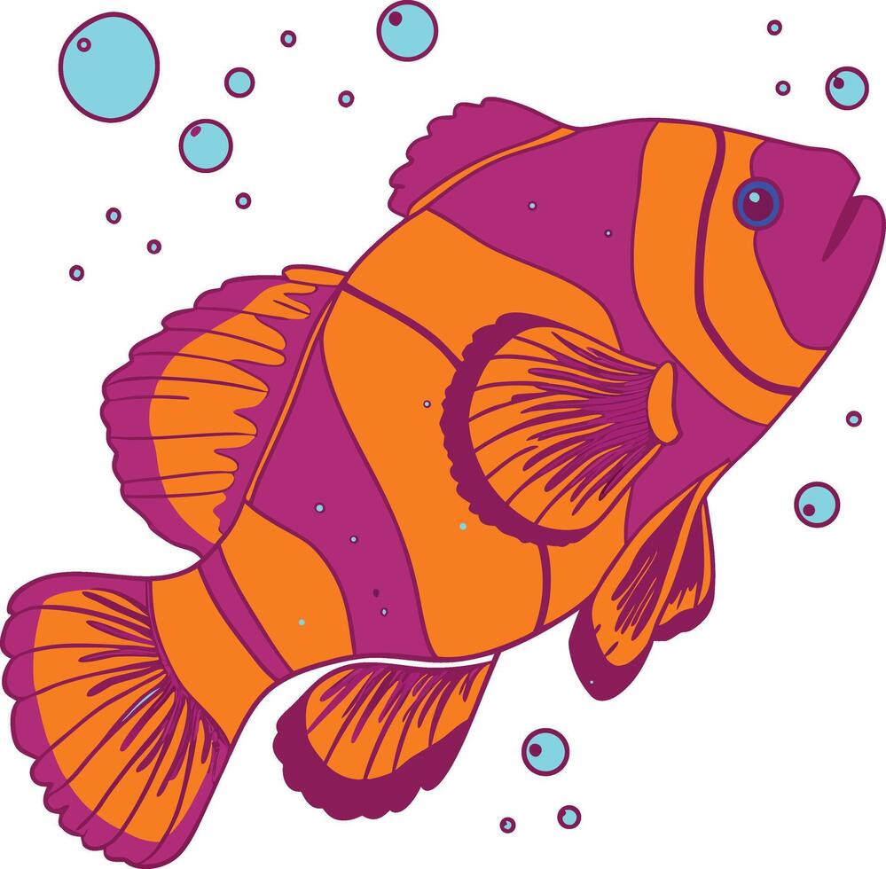 Colorful Clownfish in the Ocean with Bubbles vector