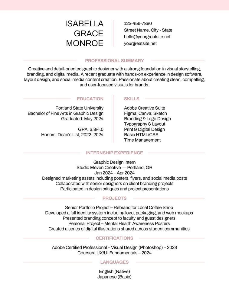Fresh Graduate Resume Graphic Designer template