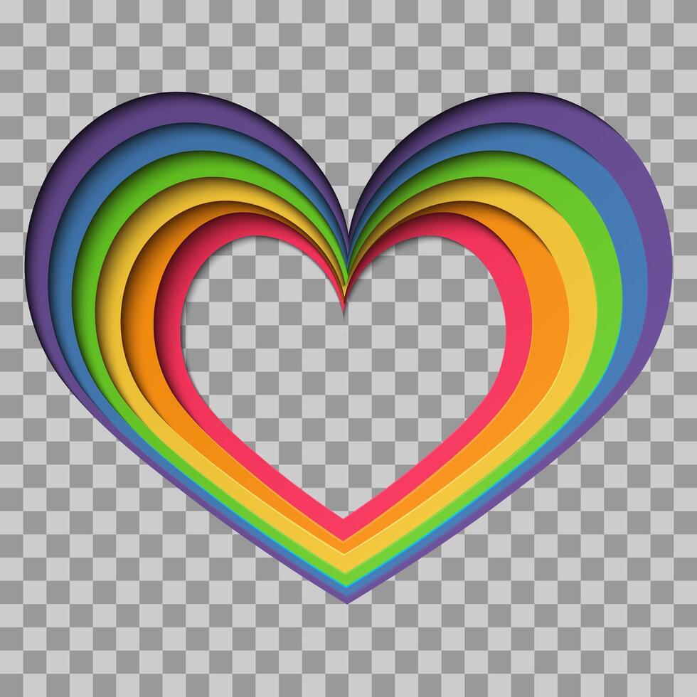 Abstract geometric frame with rainbow hearts dedicated to LGBTQ pride month. Paper cut effect design with copy space for text. For web, social media. vector