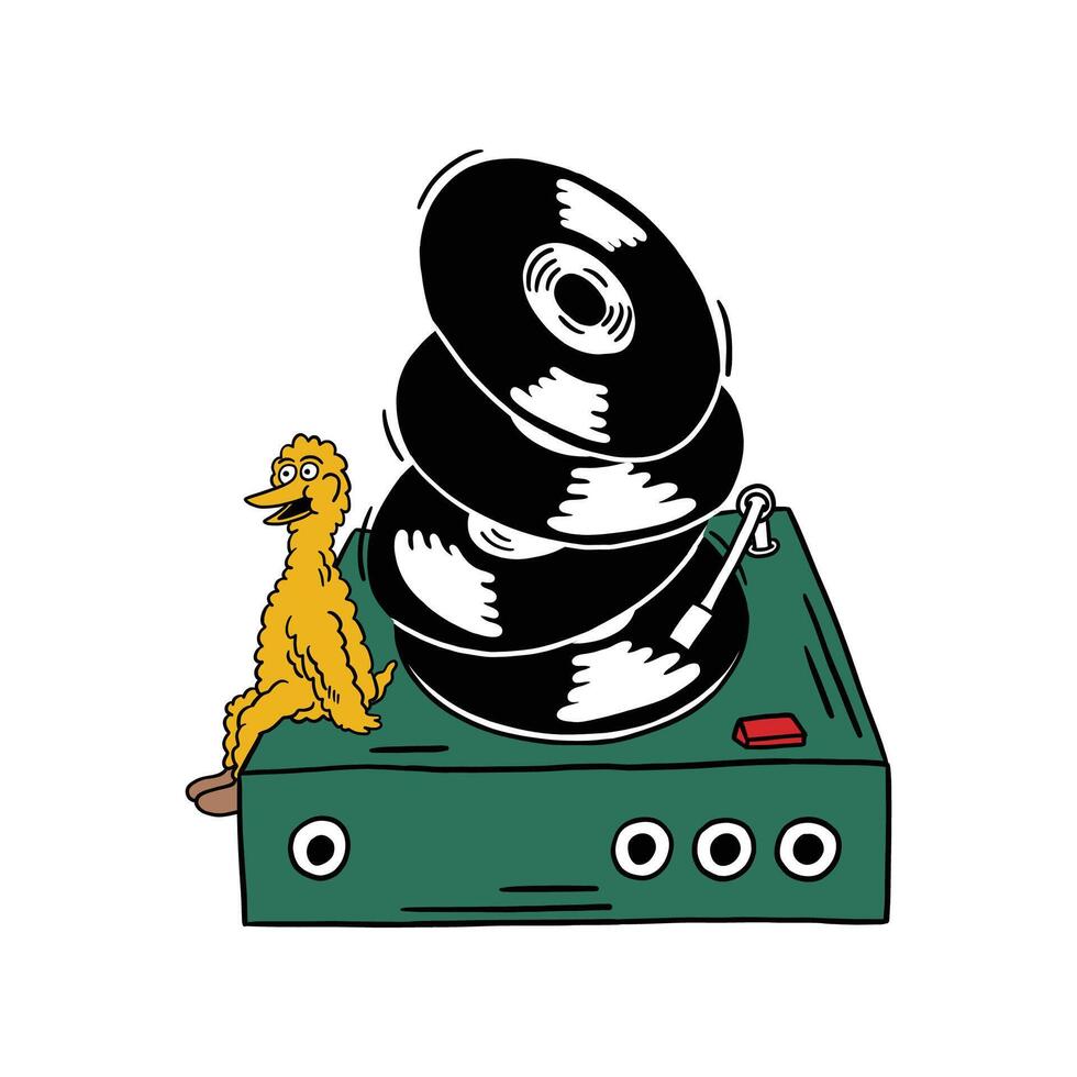record player retro cartoon illustration vector