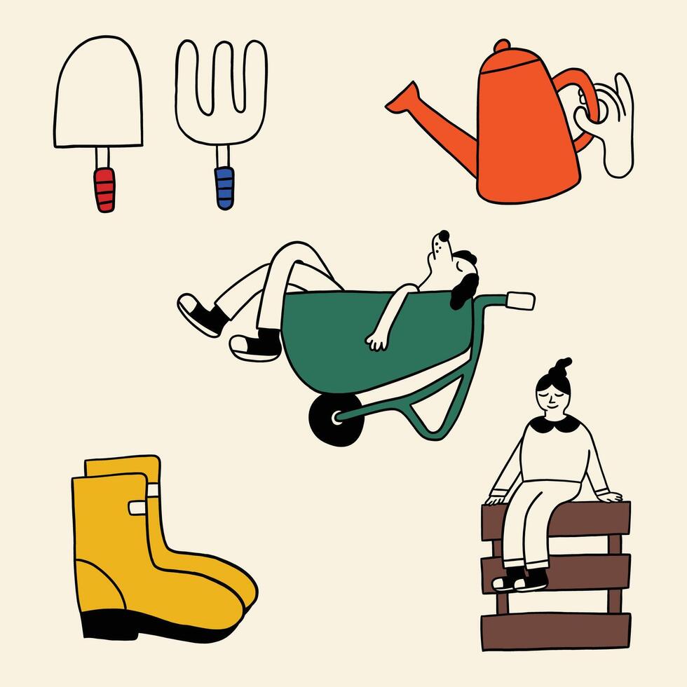 farming tools cute cartoon illustration vector