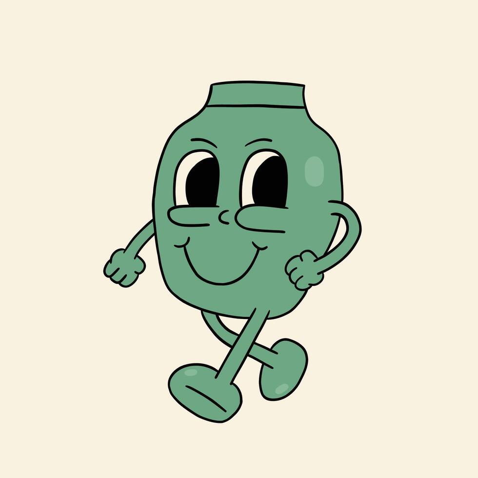 flower vase retro groovy cartoon illustration vector